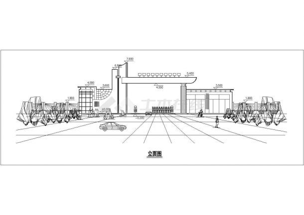 天津市某职业技术学院入口大门平立面设计CAD图纸-图二