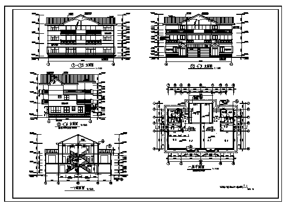 三层A型双拼别墅建筑施工cad图，共九张_图1