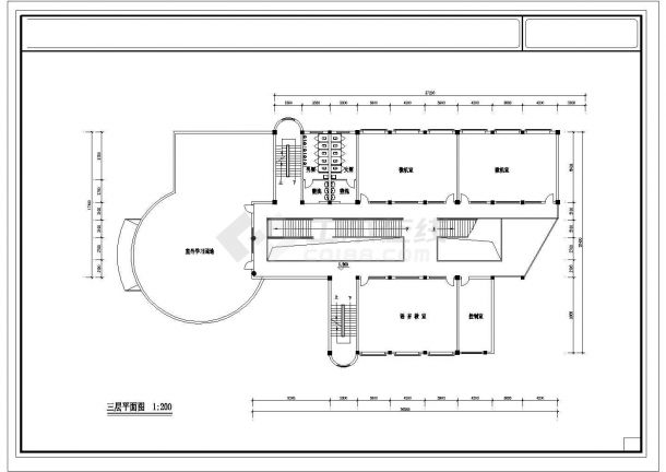 扬州市某大学3层框架结构科学活动中心平立面设计CAD图纸-图二
