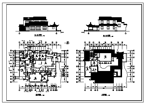 323平方米二层古建别墅建筑施工cad图(含三套设计，共十张)-图一