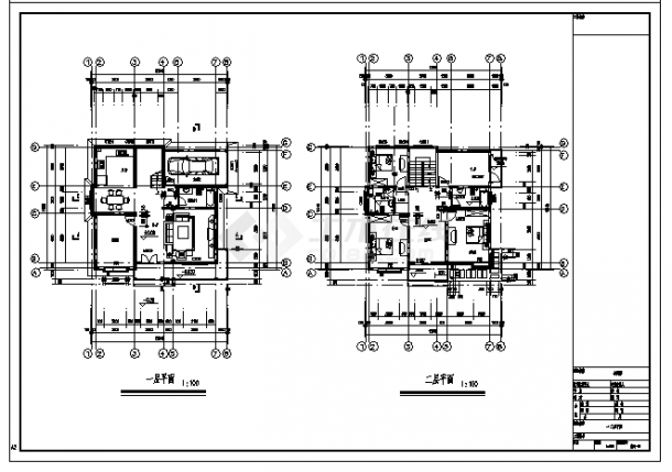 381平方米某二层带阁楼别墅建筑施工cad图，共八张-图一