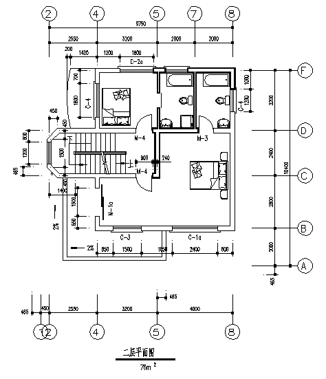 三层私人住宅建筑施工cad图(含两套设计，共三张)-图二