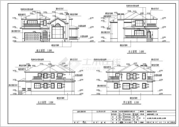 某二层框架结构欧式小别墅设计cad全套建筑施工图（标注详细）-图二