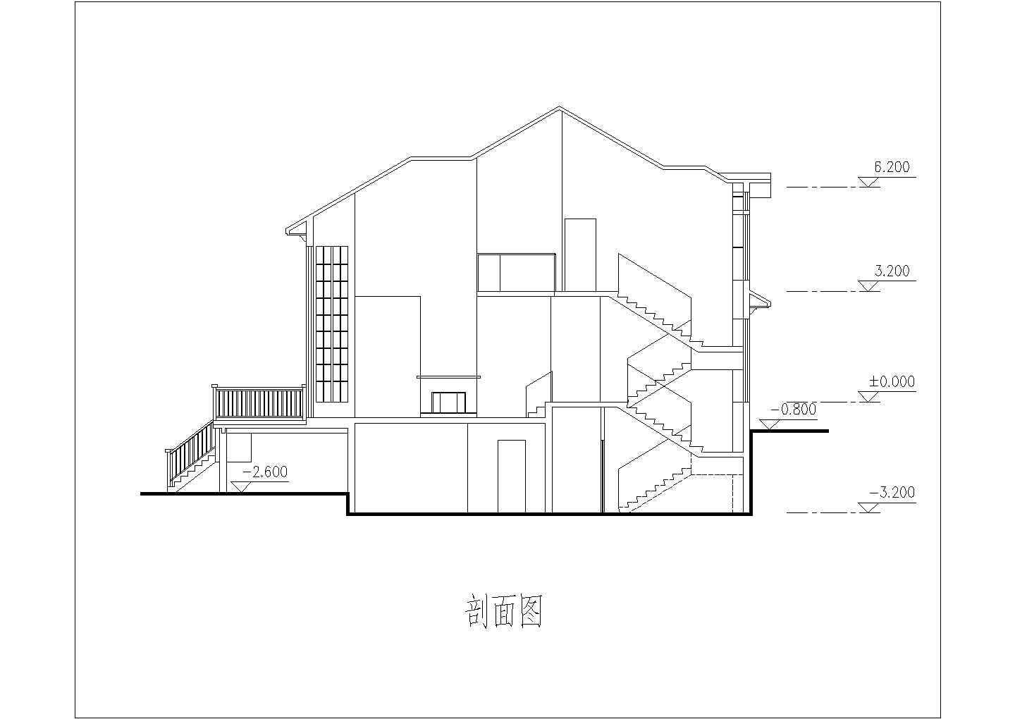 某二层带地下层砖混结构简欧风格别墅设计cad全套建施图（含总平面图）