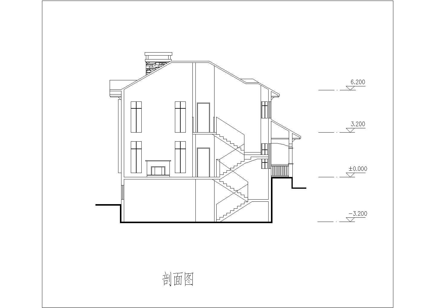 某二层带地下层砖混结构简欧风格新农村私人别墅设计cad全套建施图（含总平面图）
