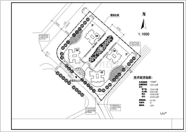 某十八层电梯商住楼设计cad全套建筑施工图纸（含总平面及经济技术指标）-图一