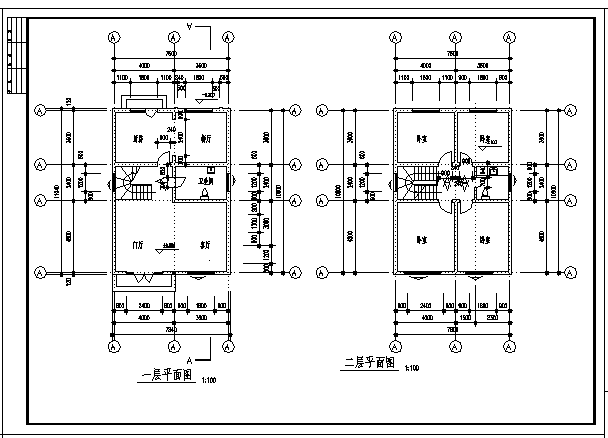 二层带阁楼乡村别墅建筑施工cad图，共五张_图1