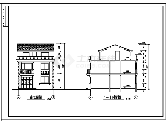 二层带阁楼乡村别墅建筑施工cad图，共五张-图二