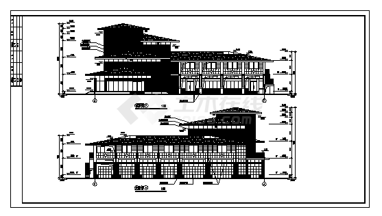 小区会所建筑施工cad图（含立面图，共四张)-图二