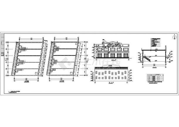 经典三栋二层临街小店面设计cad全套建施图（甲级院设计）-图一