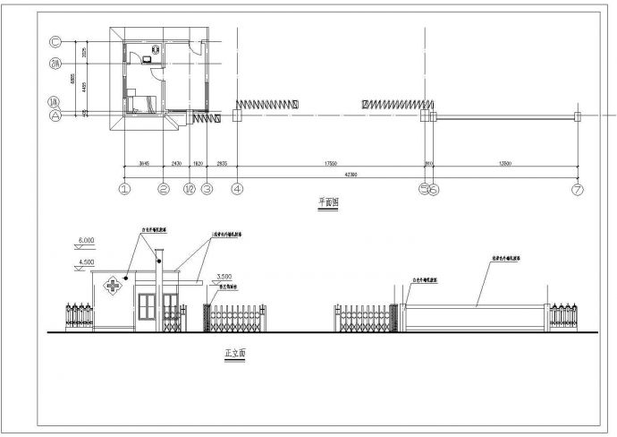 某小区单层砖混结构大门设计cad全套建筑施工图（甲级院设计）_图1