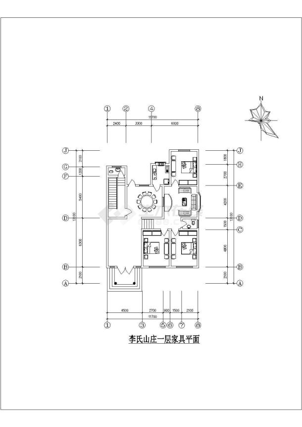 贵州某避暑山庄120平米单层砖混休闲别墅平立面CAD设计图纸-图二