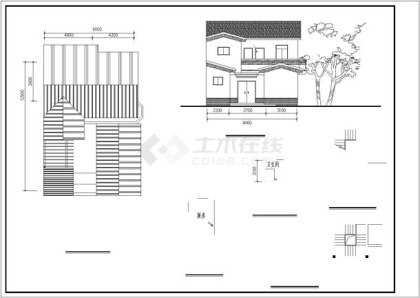 某农村别墅带门前庭院设计cad全套结构施工图（含设计说明，含建筑设计）-图二