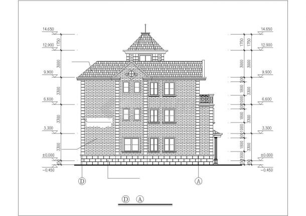 常州市某居住区340平米3层砖混单体别墅CAD建筑设计图纸-图一