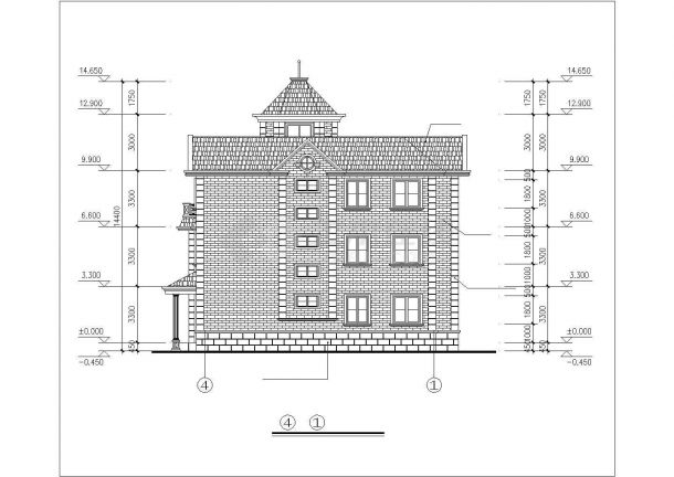 常州市某居住区340平米3层砖混单体别墅CAD建筑设计图纸-图二