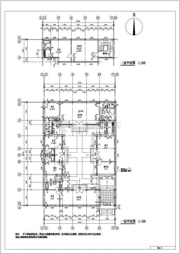 2800平米2层砖混结构四合院式民居楼建筑设计CAD图纸-图一