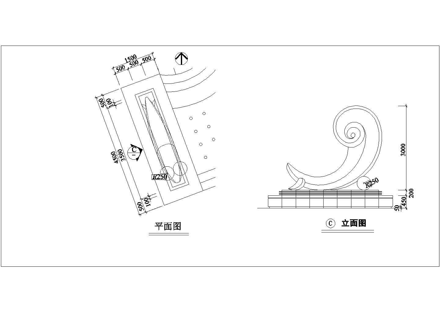 某海豚吐水景观雕塑设计cad建筑施工详图