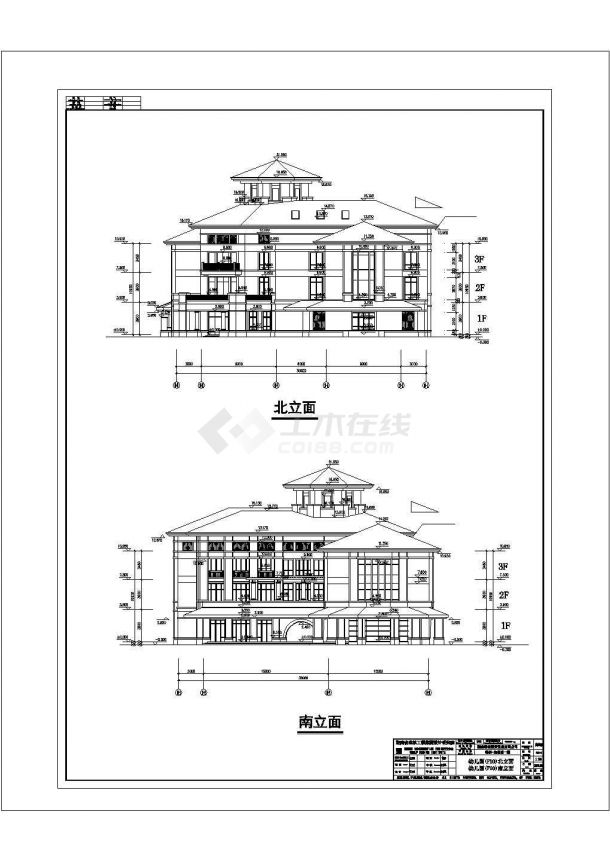 长沙市紫馨幼儿园2900平米3层框架教学楼建筑设计CAD图纸-图一