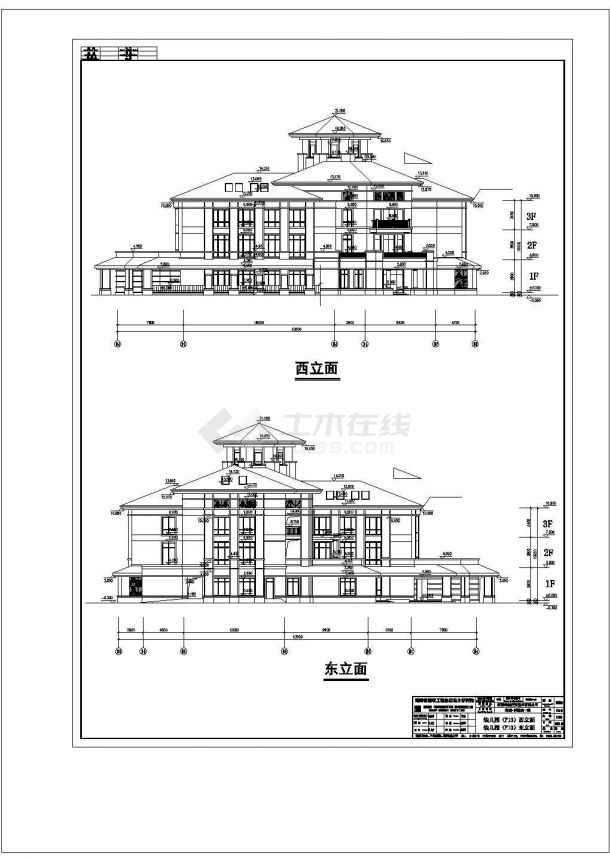 长沙市紫馨幼儿园2900平米3层框架教学楼建筑设计CAD图纸-图二