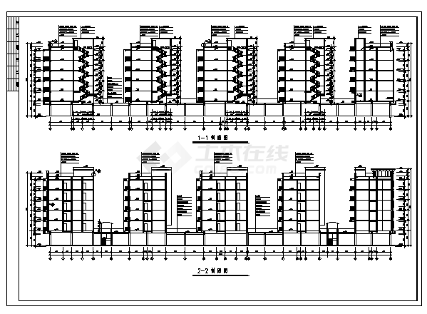樱花阁住宅楼建筑施工cad图(含立剖面图，共八张)-图一