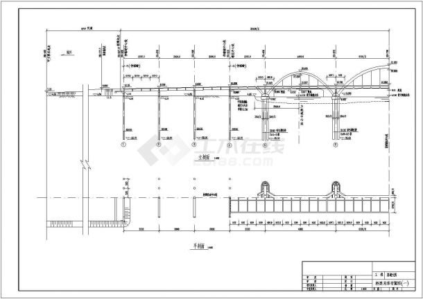某五跨连续预应力混凝土中承式单肋钢管砼无推力拱型桥设计cad全套施工图（含实景图）-图一