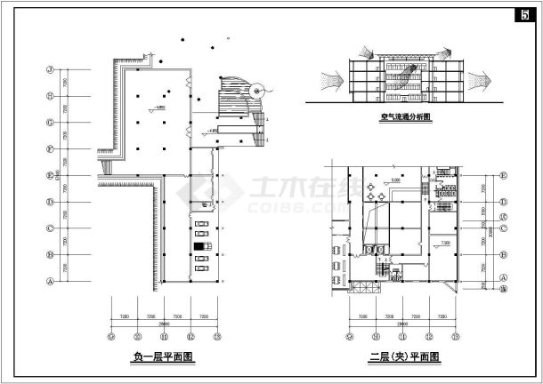 北京某高校3900平米4层框架图书馆平面设计CAD图纸（含地下2层）-图二