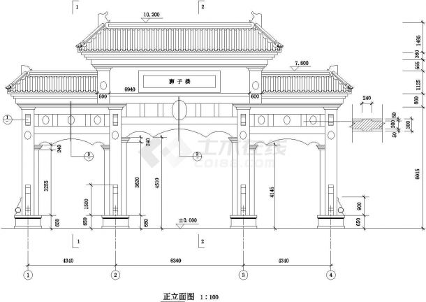 某多层牌楼设计cad全套建筑施工图（标注详细）-图二