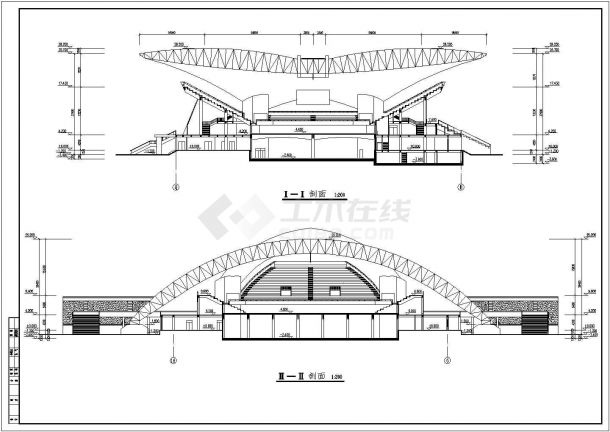 长沙某大学内部体育馆建筑设计CAD施工图-图一