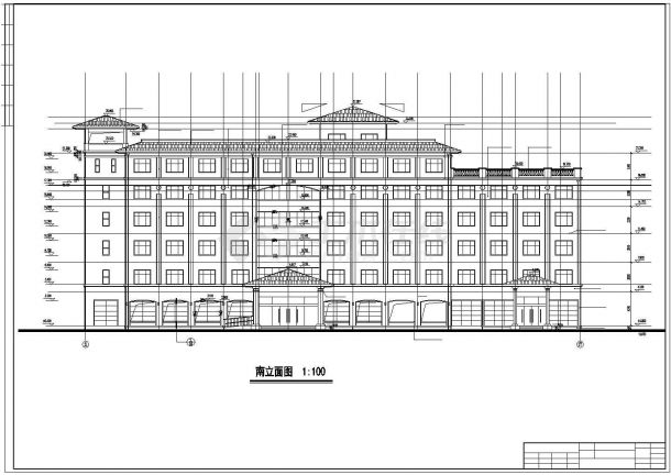 武汉市某商业街6500平米6层框架结构连锁酒店建筑设计CAD图纸-图一