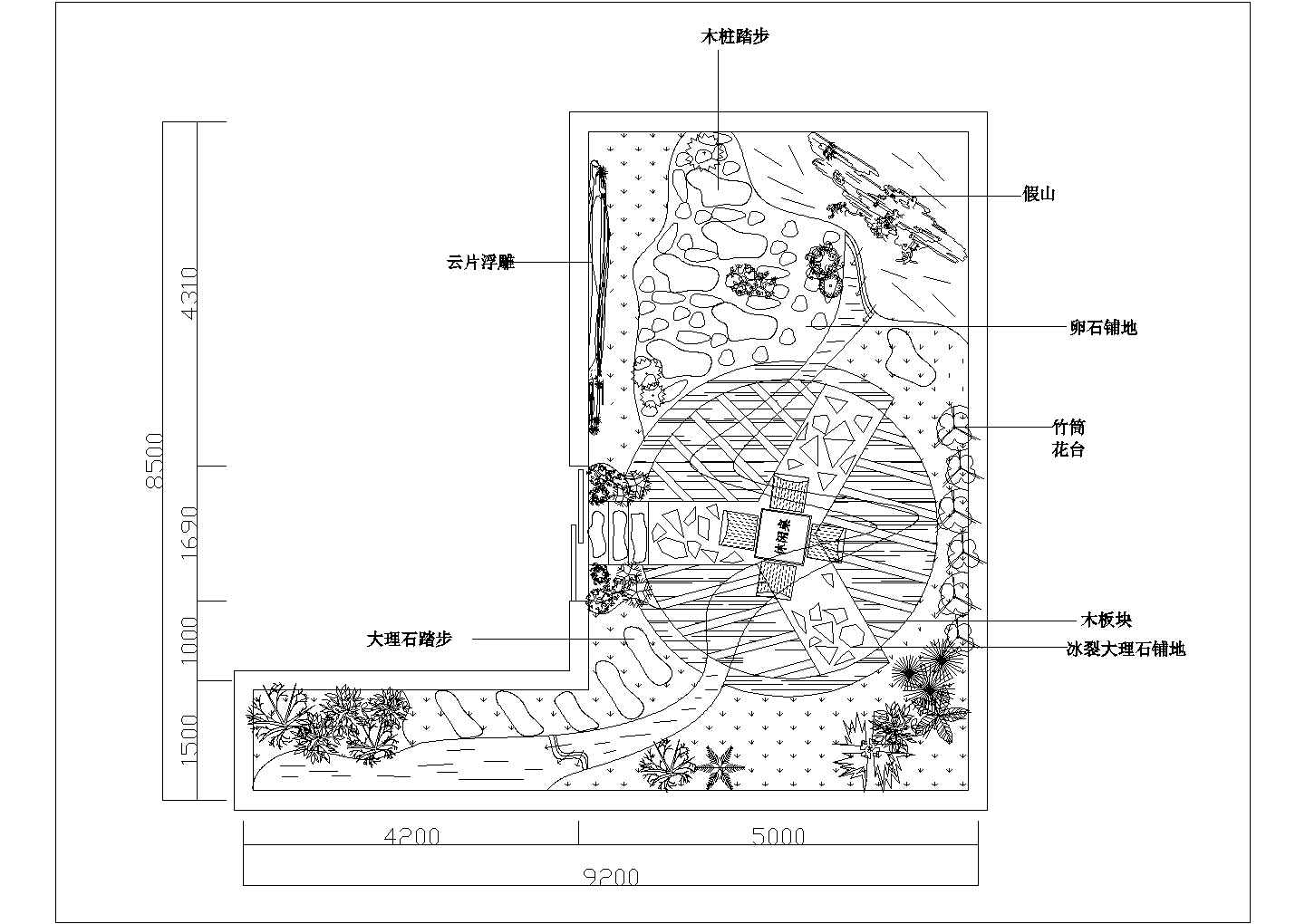 成都市某市立医院屋顶花园平面布局设计CAD施工图