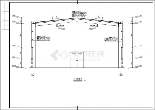 某现代标准钢构发电机房建筑设计方案详细施工CAD图纸-图二