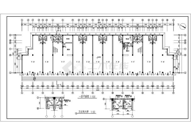 某多层砖混结构商务综合楼设计cad全套建筑施工图纸（标注详细）-图二