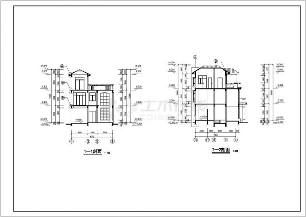 某三层框架结构别墅设计cad全套结构施工图纸（含设计说明，含建筑设计）-图二