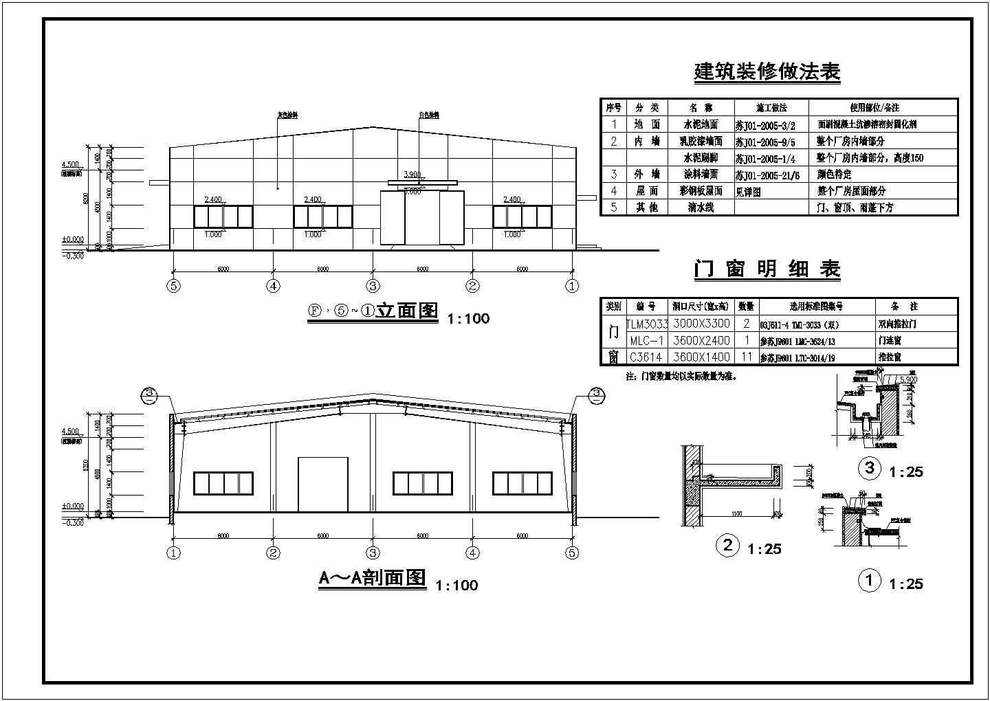 某一层门式刚架结构小型厂房设计cad全套建筑施工图纸（标注详细）