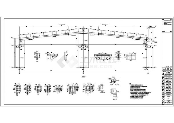 某一层门式钢架厂房设计cad结构施工图（甲级院设计）-图一