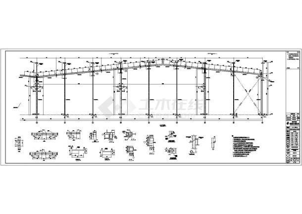 某一层门式钢架厂房设计cad结构施工图（甲级院设计）-图二
