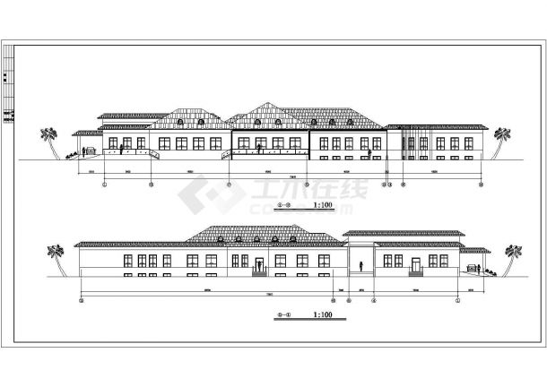 2700平米左右2层框架商务酒店平立剖面设计CAD图纸-图二