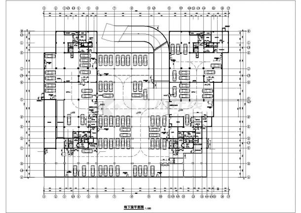 南京某商业大厦1200平米地下2层人防地下室平战时平面设计CAD图纸-图二