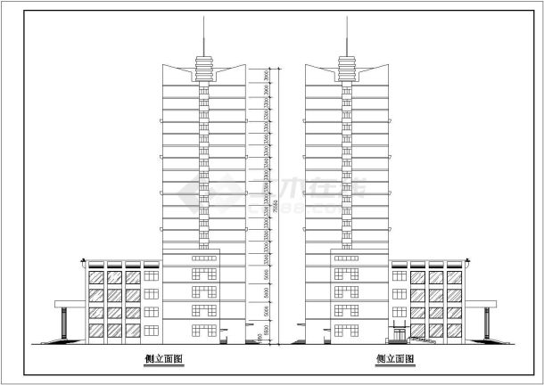 某框剪结构高层酒店设计cad建筑方案图 (标注详细)-图二
