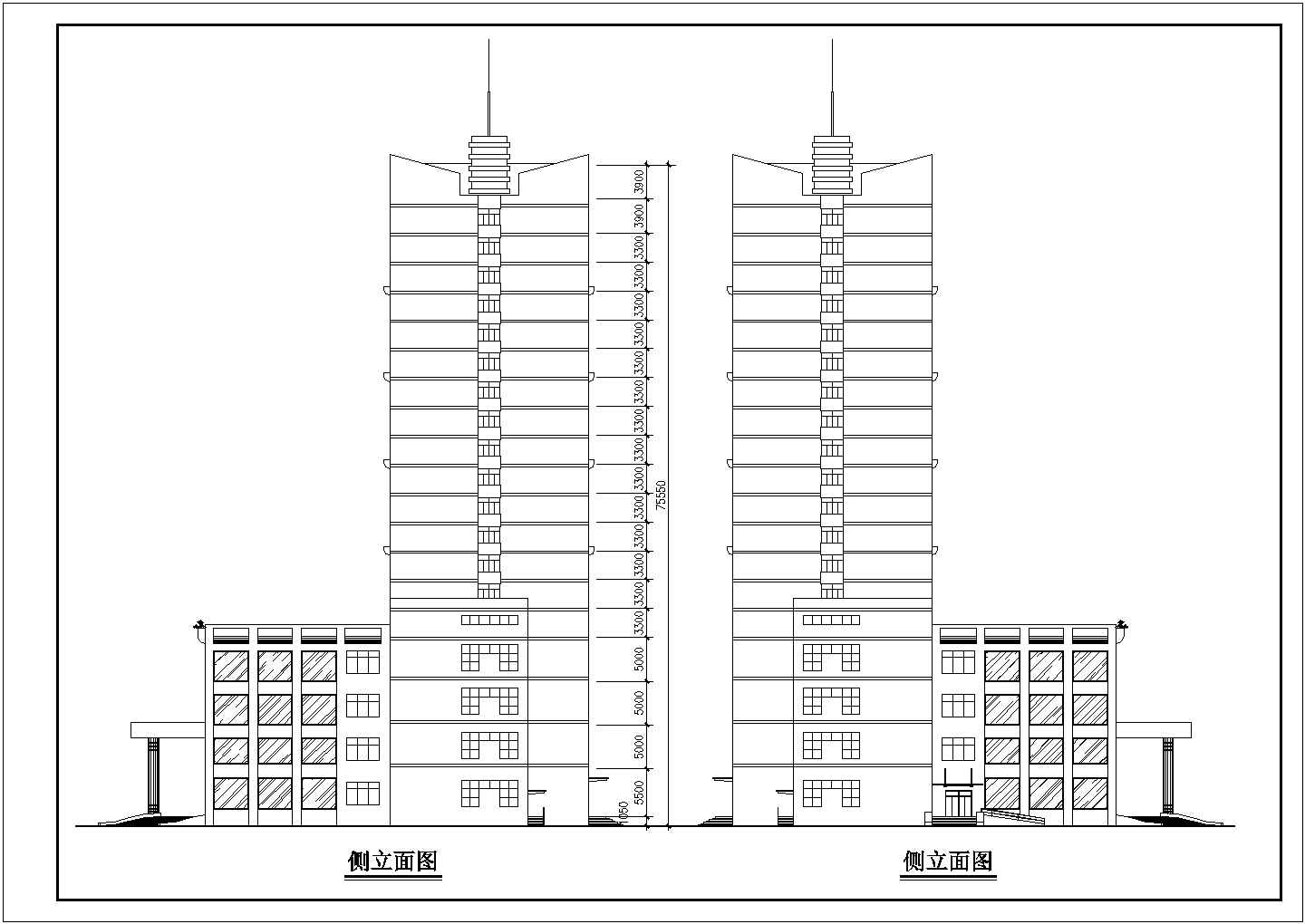 某高层框架结构酒店大楼设计cad建筑方案图纸（甲级院设计）