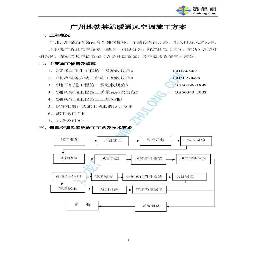 广州某地铁通风空调施工方案