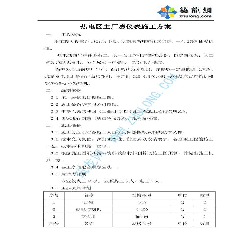 热电区主厂房仪表施工方案-图一