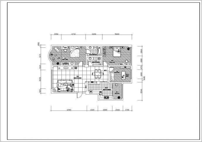 某地两室两厅室内家庭装修设计cad施工图_图1