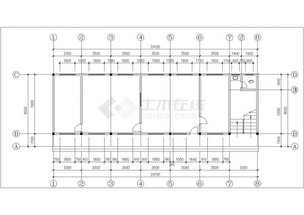 北京某消防中队800平米2层混合结构综合食堂平面设计CAD图纸-图一