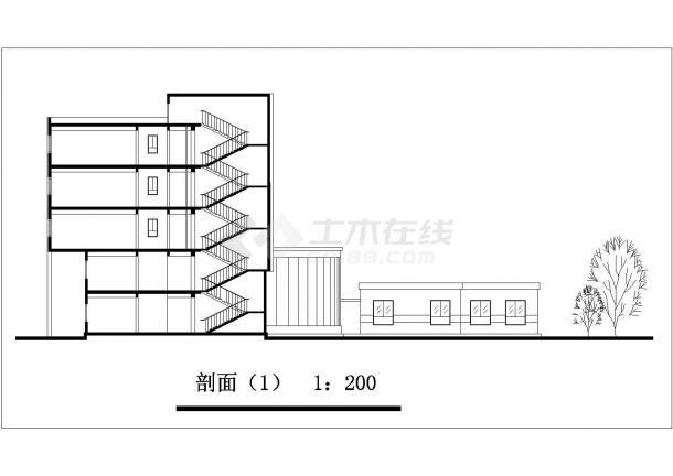 邯郸市某街道6500平米5层框架结构连锁旅馆平立剖面设计CAD图纸-图一