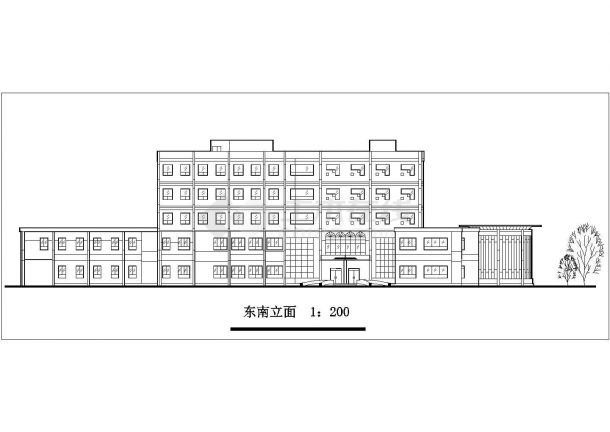 邯郸市某街道6500平米5层框架结构连锁旅馆平立剖面设计CAD图纸-图二