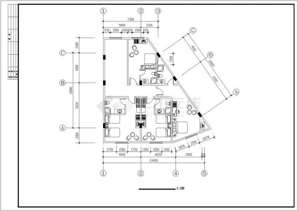 1700平米8层混合结构假日旅馆平面设计CAD图纸-图二