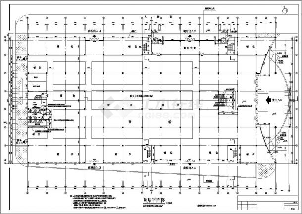 济南市某临街1.3万平米三层框混结构五金批发市场建筑设计CAD图纸-图一
