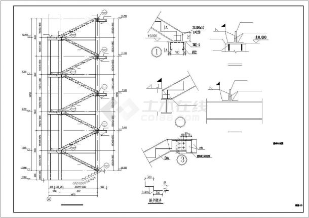 郑州市某培训学院8层框架教学楼的钢楼梯结构CAD设计图纸-图二