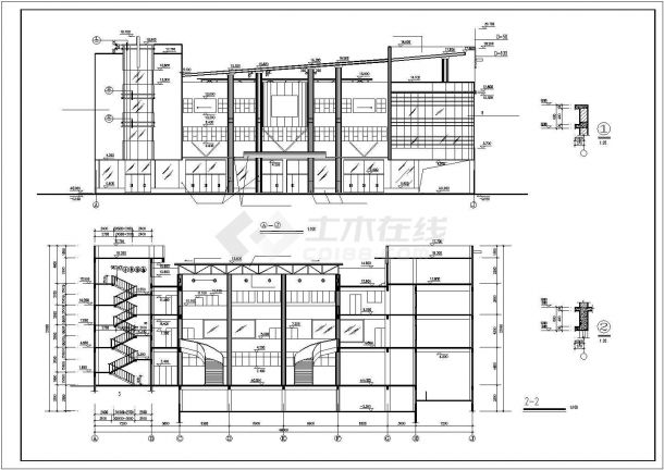 西安市某沿街2900平米4层框架结构文化商场建筑设计CAD图纸-图二